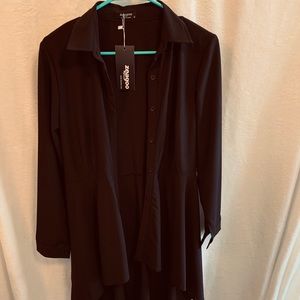 Black hi-low button front blouse